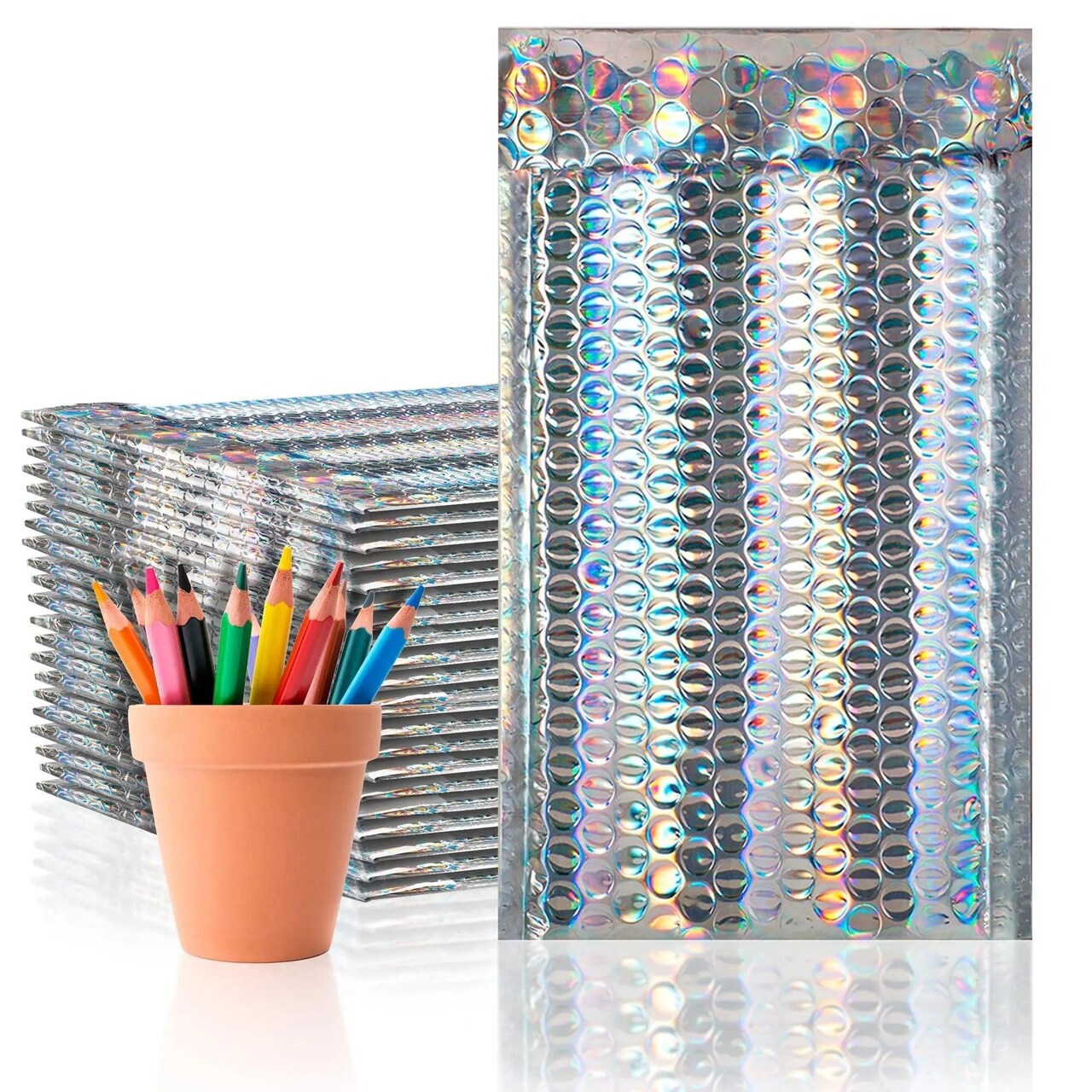 Bubble Mailers 5x9 Foil Padded Envelopes 5 x 9 Size. Pack of 25 Glitter Bubble Mailers. SelfSealing Holo Cushion Envelopes. Glamour Holographic Package Envelopes